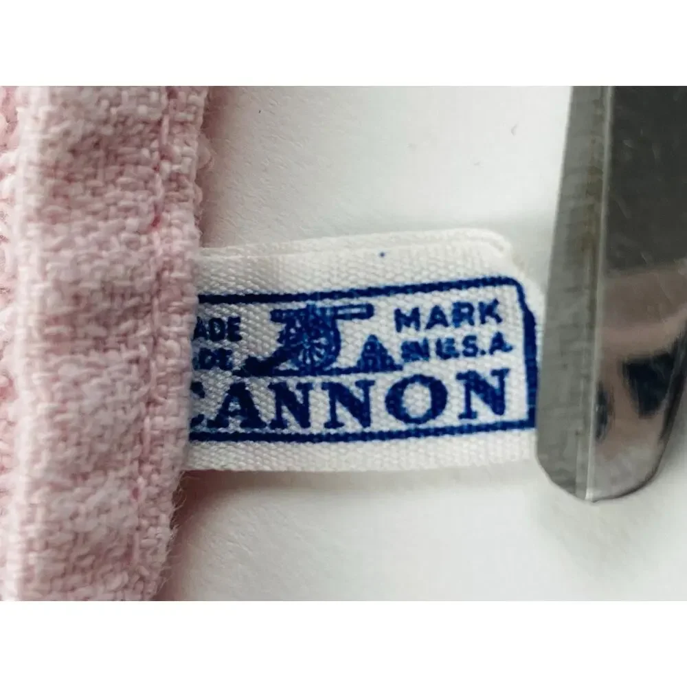 Cannon Bath Body Hand Towel Set Vintage Pink Floral Appliqué Gold Rose USA Flowe